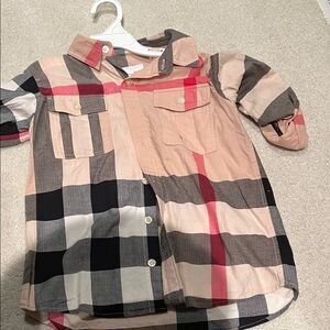 Burberry Kids Plaid Button Down Shirt - Red, Black, Beige
